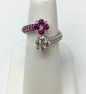 14K White Gold Fashion Ring with diamonds and pink sapphires .76 ct diamonds .66 ct pink sapphires Original Price: $3999 Sale Price: $2899 