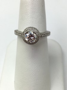 14K White Gold Diamond with Halo Engagement Ring .50 ct center diamond 1 ct total weight in stones Original Price: $4950 Sale Price: $2950