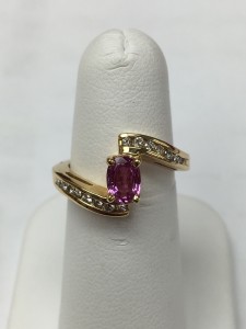 14K Yellow Gold Pink Sapphire and Diamond Fashion Ring Size 6.25 1 ct pink sapphire and .25 ct diamonds Original Price: $999 Sale Price: $499 